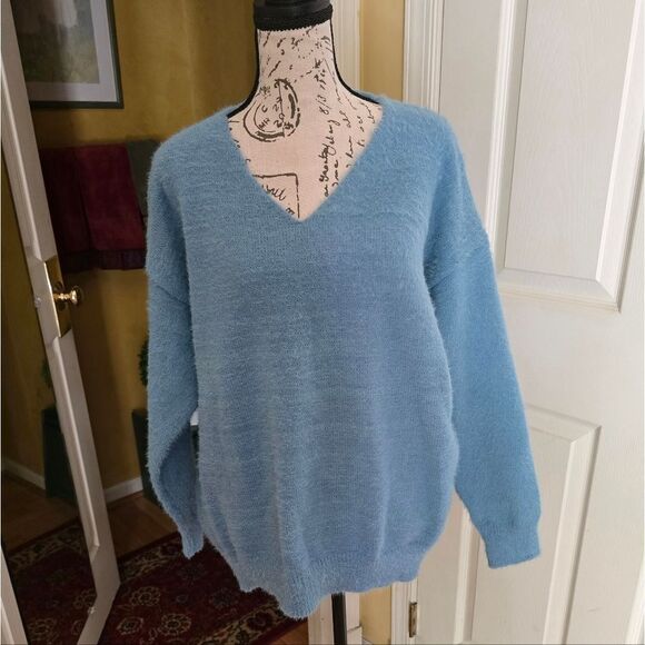 OVERSIZED MOHAIR BLEND SKY BLUE SWEATER - Picture 1 of 5